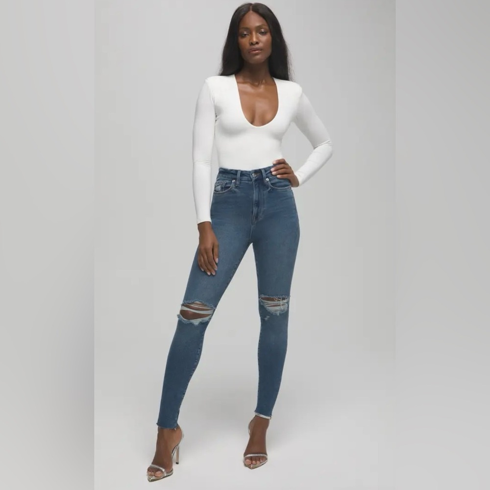 Good American Good Waist Crop Raw Edge Skinny Jeans